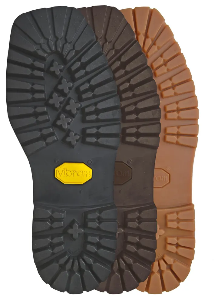 Comparación de colores Vibram Montagna: negro, marrón y miel
