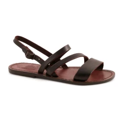 Women's brown leather flat sandals handmade