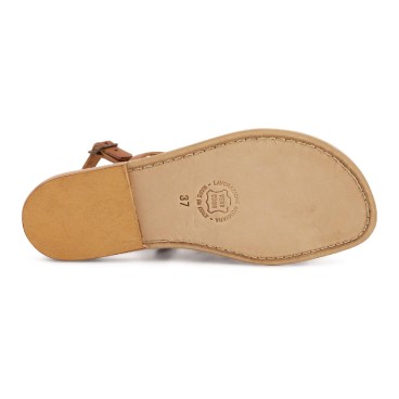 Oro sandalias planas en cuero hecho a mano en Italia
