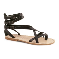Damen-Sandalen im Gladiator-Stil aus schwarzem Leder