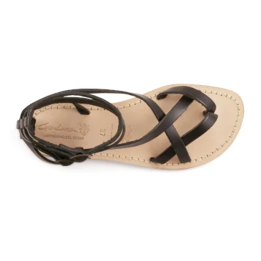 Sandali gladiatore da donna in pelle nero fatti a mano