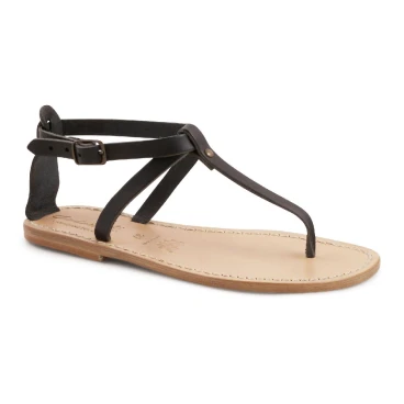 Thong Sandalen Handwerk Schwarze Lederstiefel