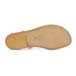 Handmade t-strap leather flat sandals for women