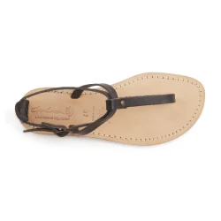 Sandalias de tiras de cuero negro artesanales para mujer