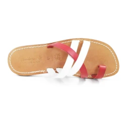 Tongs en cuir homme de couleur rouge et blanc artisanales