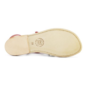 Leather thong sandals for women two-coloured pink and leather