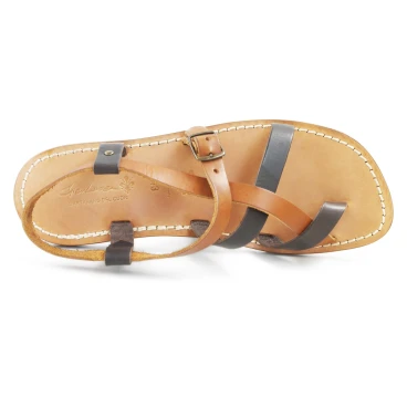 Sandali frate in pelle bicolore fatti a mano