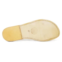 Flachen Sandalen damen in hellbraun und silber Leder