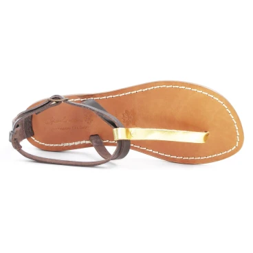 T-steg Sandalen zweifarbigen Braun und Gold Leder