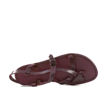 Women's violet strappy sandals handmade in cuir leather