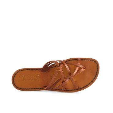 Hand gefertigte Damen-Sandalen mit Reimenstreifen aus orangem Leder und Ledersohle