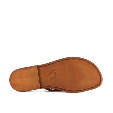 Hand gefertigte Damen-Sandalen mit Reimenstreifen aus orangem Leder und Ledersohle
