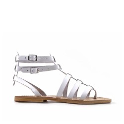 Sandalias gladiador blanco para damas hecho a mano en Italia en cuero genuino