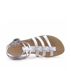 Sandales gladiateur femme en cuir blanc travaillé à la main en Italie