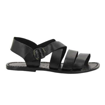Hand gefertigte Herren-Sandalen aus schwarzen Leder