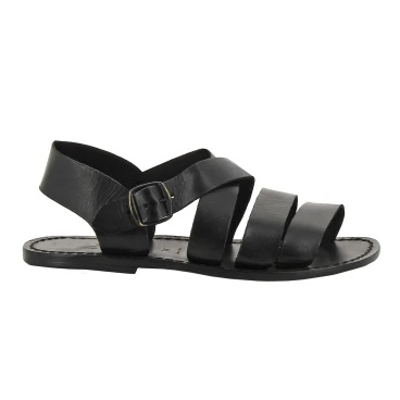 Sandali in cuoio da uomo fatti a mano in pelle nero