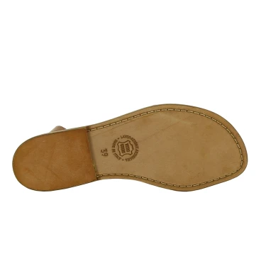Handmade flat strappy sandals in tan calf leather
