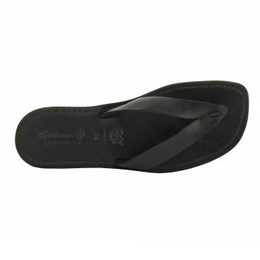 Handmade black leather thong sandals for men Made in Italy
