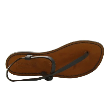 Handmade leather thong sandals for women in dark brown