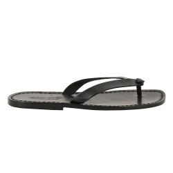 Handmade black leather thongs sandals for men