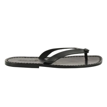 Handmade black leather thongs sandals for men