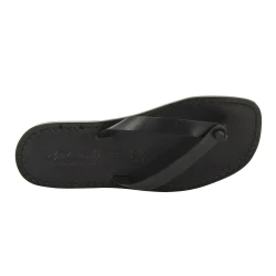 Tong homme en cuir noir artisanal fait en Italie