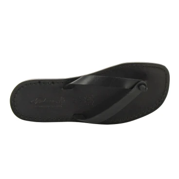 Handmade black leather thongs sandals for men