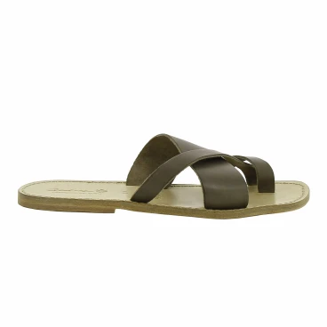 Ciabatte infradito uomo in pelle color fango artigianali