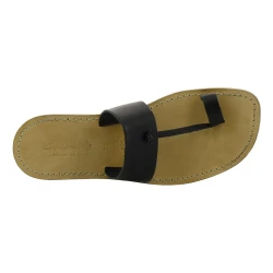 Schwarze Flip Flops aus Leder in Italien von Handgefertigt