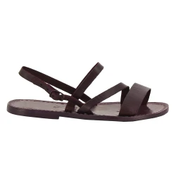 Women's flat violet leather sandals handmade