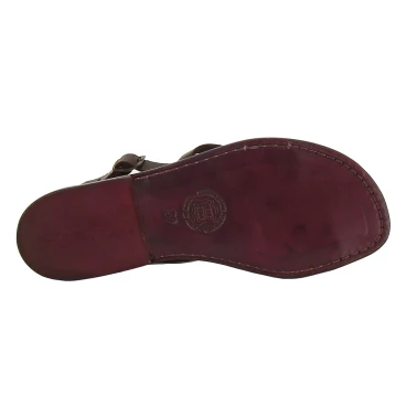 Women's flat violet leather sandals handmade