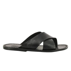 Lederslipper für Herren aus Schwarzen Leder in Italien von Handgefertigt
