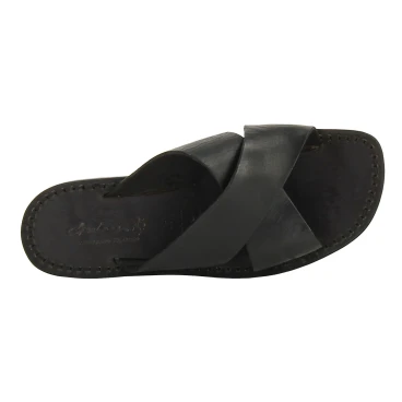 Lederslipper für Herren aus Schwarzen Leder in Italien von Handgefertigt