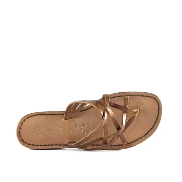 Manmade vintage cuir leather strips womens slides with leather sole