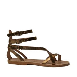 Handmade bronze leather flat gladiator thong sandals