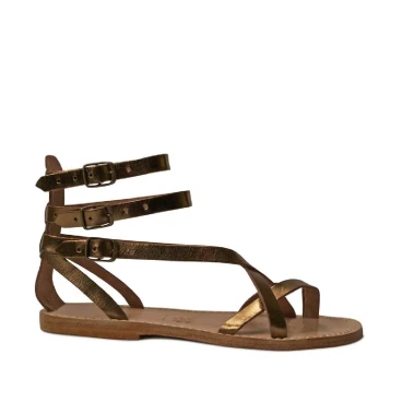 Handmade bronze leather flat gladiator thong sandals