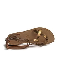 Sandales gladiateur pour femme en cuir lamé bronze