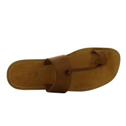 Ciabatte infradito da uomo in pelle color cuoio fatte a mano