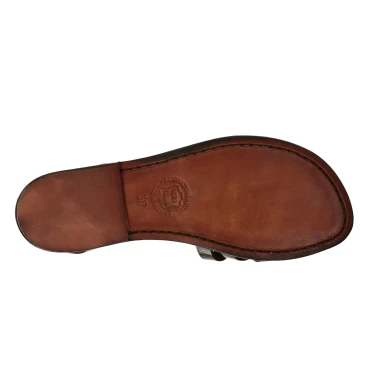 Dunkelbraune Damen-Sandalen in Italien von Handgefertigt aus echtem Leder