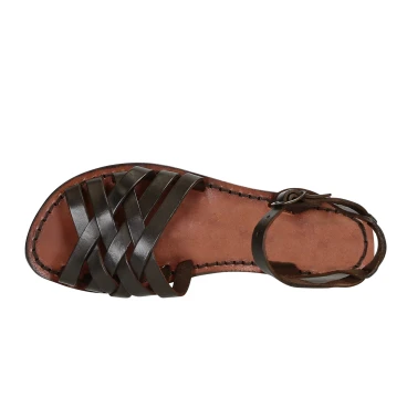 Dunkelbraune Damen-Sandalen in Italien von Handgefertigt aus echtem Leder