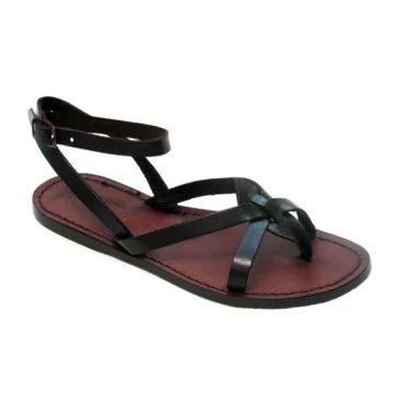 Women sandals in Dark Brown Leather handmade in Italy