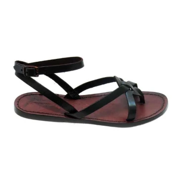 Women sandals in Dark Brown Leather handmade in Italy