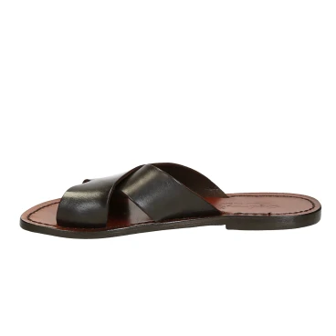 Brown leather slide sandals for women handmade