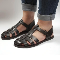 Dark brown flat sandals for women real leather Handmade in Italy