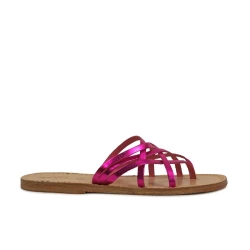 Damen-Riemchen-Sandalen mit magentafarbener Laminierung in Italien von Hand gefertigt