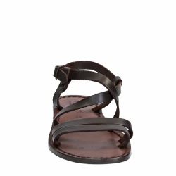 Damen Riemchen-Sandalen aus dunkelbraunem Leder in Italien von Handgefertigt