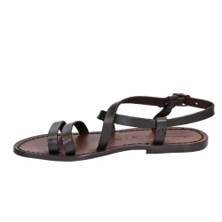 Damen Riemchen-Sandalen aus dunkelbraunem Leder in Italien von Handgefertigt