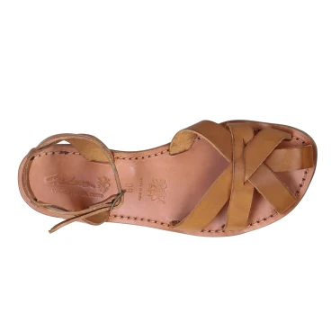 Lederfarbig Damen-Sandalen in Italien von Handgefertigt aus echtem Leder