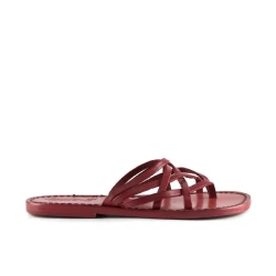 Hand made red leather womens strips slides thongs with leather sole