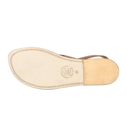T-strap sandals for women in tan leather